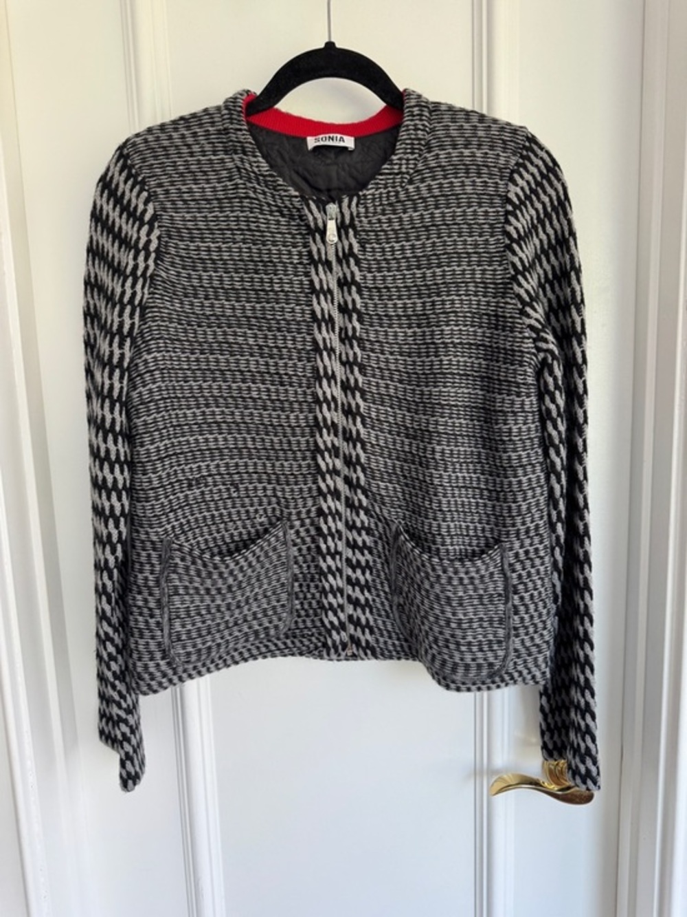 Sonia by Sonia Rykiel Wool Blend Zip Jacket | Textured Knit | Size S
